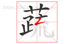 蔬字的第11画:𠃋,撇折